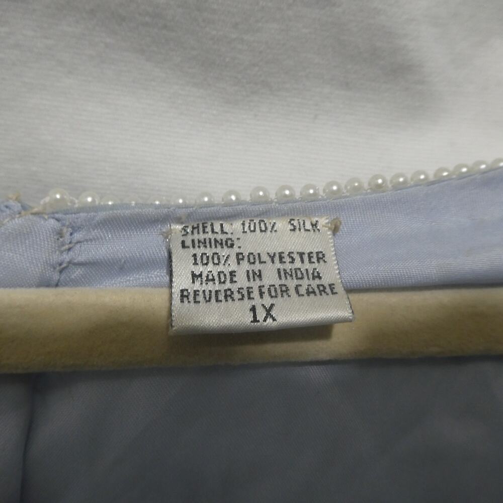 Vintage 1X Women's Silk Pearl Bead Dress Light Blue - Picture 13 of 13